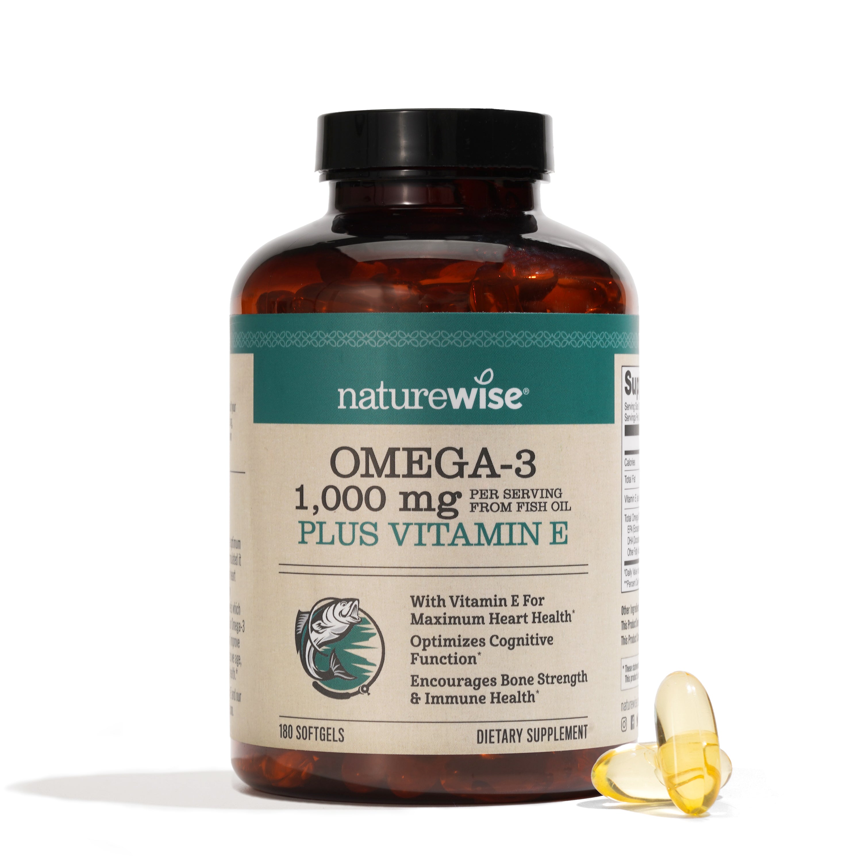 Omega 3 Fish Oil 1 000mg Vitamin E 180 Softgels NatureWise